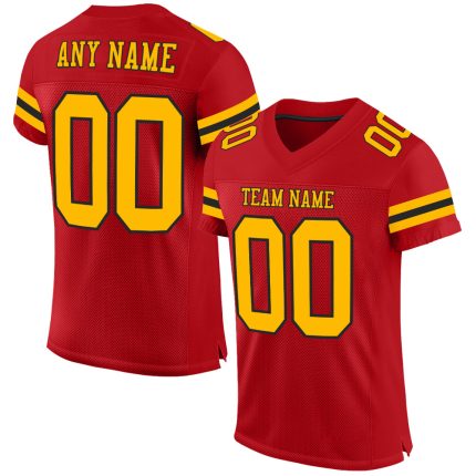 Personalized Red Gold-Black Mesh Authentic Football Jersey Team Custom Name and Number