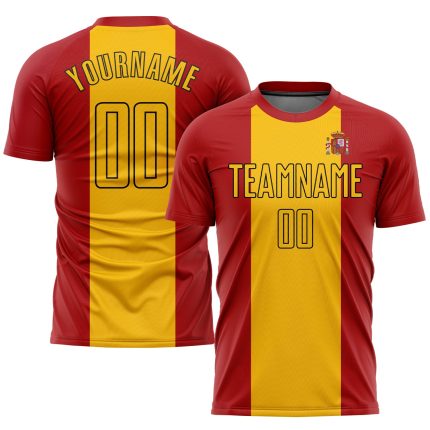 Personalized Red Gold-Black Sublimation Spanish Flag Soccer Uniform Jersey Team Custom Name and Number
