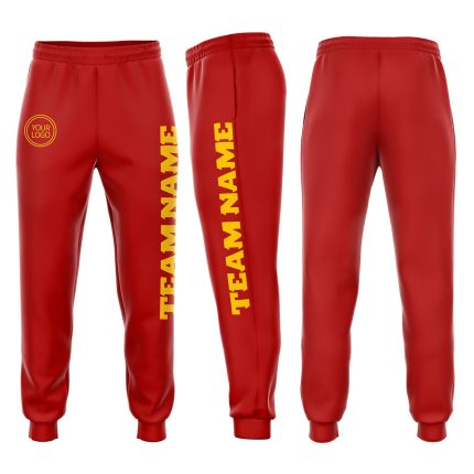 Personalized Red Gold Fleece Jogger Sweatpants Team Custom Name and Number