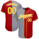 Personalized Red Gold-Gray Authentic Split Fashion Baseball Jersey Team Custom Name and Number