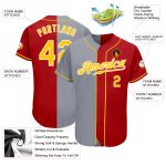 Personalized Red Gold-Gray Authentic Split Fashion Baseball Jersey Team Custom Name and Number