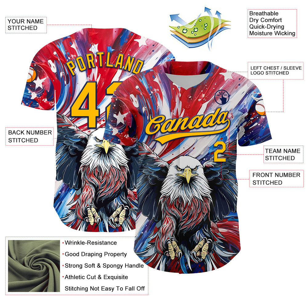 Personalized Red Gold-Navy 3D American Flag Eagle And Star Authentic Baseball Jersey Team Custom Name and Number Personalized Red Gold-Navy 3D American Flag Eagle And Star Authentic Baseball Jersey Team Custom Name and Number - Image 3