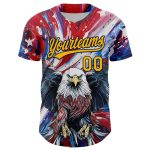 Personalized Red Gold-Navy 3D American Flag Eagle And Star Authentic Baseball Jersey Team Custom Name and Number