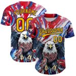 Personalized Red Gold-Navy 3D American Flag Eagle And Star Authentic Baseball Jersey Team Custom Name and Number