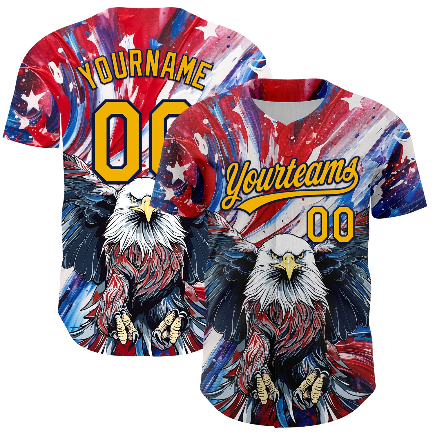 Personalized Red Gold-Navy 3D American Flag Eagle And Star Authentic Baseball Jersey Team Custom Name and Number