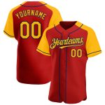 Personalized Red Gold-Navy Authentic Raglan Sleeves Baseball Jersey Team Custom Name and Number