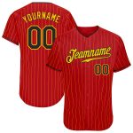 Personalized Red Gold Pinstripe Black-Gold Authentic Baseball Jersey Team Custom Name and Number