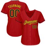 Personalized Red Gold Pinstripe Black-Gold Authentic Baseball Jersey Team Custom Name and Number