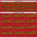 Personalized Red Gold Pinstripe Black Two-Button Unisex Softball Jersey Team Custom Name and Number