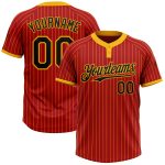 Personalized Red Gold Pinstripe Black Two-Button Unisex Softball Jersey Team Custom Name and Number