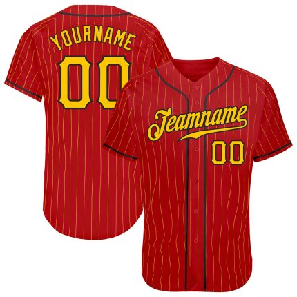 Personalized Red Gold Pinstripe Gold-Black Authentic Baseball Jersey Team Custom Name and Number