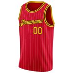 Personalized Red Gold Pinstripe Gold-Black Authentic Basketball Jersey Team Custom Name and Number
