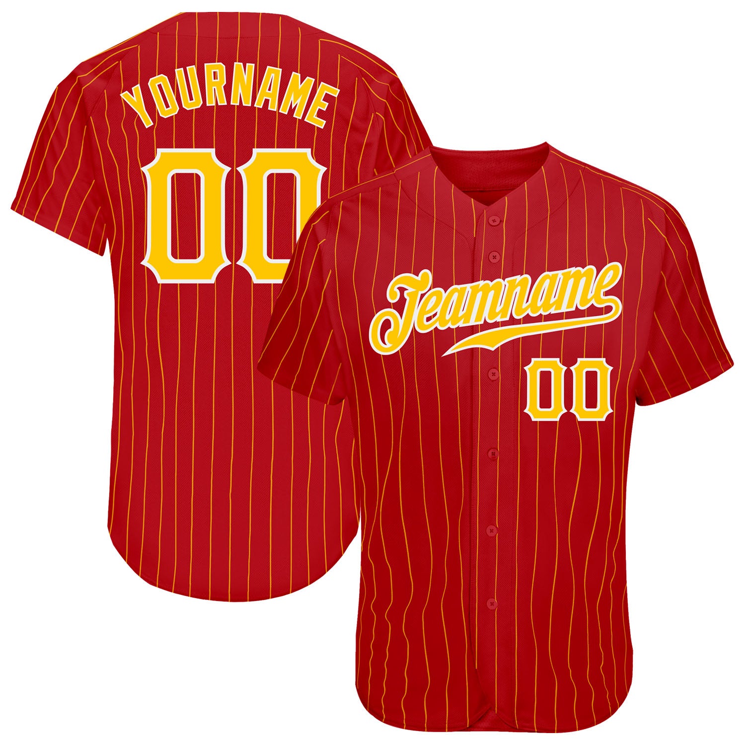 Personalized Red Gold Pinstripe Gold-White Authentic Baseball Jersey Team Custom Name and Number