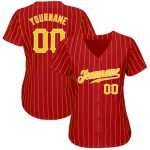 Personalized Red Gold Pinstripe Gold-White Authentic Baseball Jersey Team Custom Name and Number