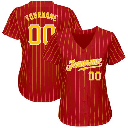 Personalized Red Gold Pinstripe Gold-White Authentic Baseball Jersey Team Custom Name and Number