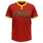 Personalized Red Gold Pinstripe Navy Two-Button Unisex Softball Jersey Team Custom Name and Number