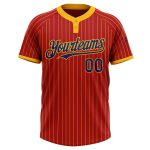 Personalized Red Gold Pinstripe Royal Two-Button Unisex Softball Jersey Team Custom Name and Number