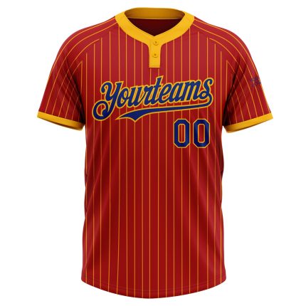 Personalized Red Gold Pinstripe Royal Two-Button Unisex Softball Jersey Team Custom Name and Number