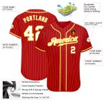 Personalized Red Gold Pinstripe White-Gold Authentic Baseball Jersey