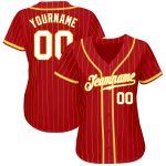 Personalized Red Gold Pinstripe White-Gold Authentic Baseball Jersey
