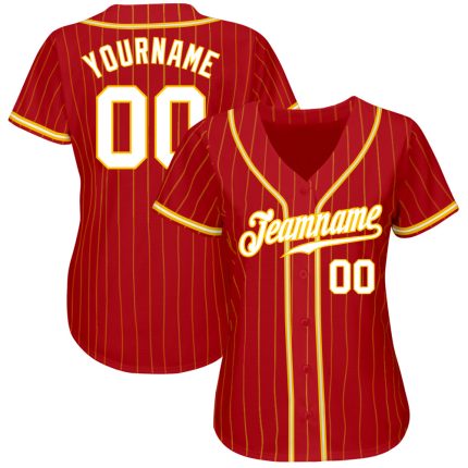 Personalized Red Gold Pinstripe White-Gold Authentic Baseball Jersey