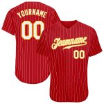 Personalized Red Gold Pinstripe White-Gold Authentic Baseball Jersey Team Custom Name and Number