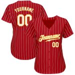 Personalized Red Gold Pinstripe White-Gold Authentic Baseball Jersey Team Custom Name and Number