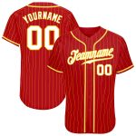 Personalized Red Gold Pinstripe White-Gold Authentic Baseball Jersey