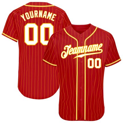 Personalized Red Gold Pinstripe White-Gold Authentic Baseball Jersey