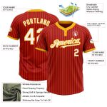 Personalized Red Gold Pinstripe White Two-Button Unisex Softball Jersey Team Custom Name and Number