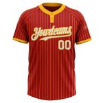 Personalized Red Gold Pinstripe White Two-Button Unisex Softball Jersey Team Custom Name and Number