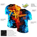 Personalized Red Gold-Red 3D Pattern Design Flame Performance T-Shirt Team Custom Name and Number