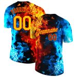 Personalized Red Gold-Red 3D Pattern Design Flame Performance T-Shirt Team Custom Name and Number