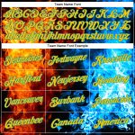 Personalized Red Gold-Red 3D Pattern Design Flame Performance T-Shirt Team Custom Name and Number