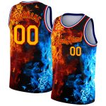 Personalized Red Gold-Royal 3D Pattern Design Flame Authentic Basketball Jersey Team Custom Name and Number