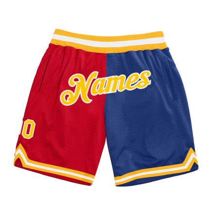 Personalized Red Gold-Royal Authentic Throwback Split Fashion Basketball Shorts Team Custom Name and Number