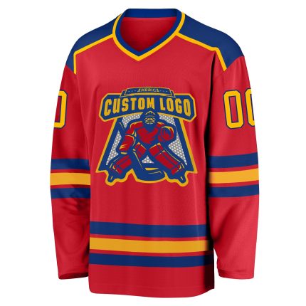Personalized Red Gold-Royal Hockey Jersey