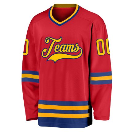 Personalized Red Gold-Royal Hockey Jersey Team Custom Name and Number