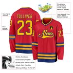 Personalized Red Gold-Royal Hockey Jersey Team Custom Name and Number