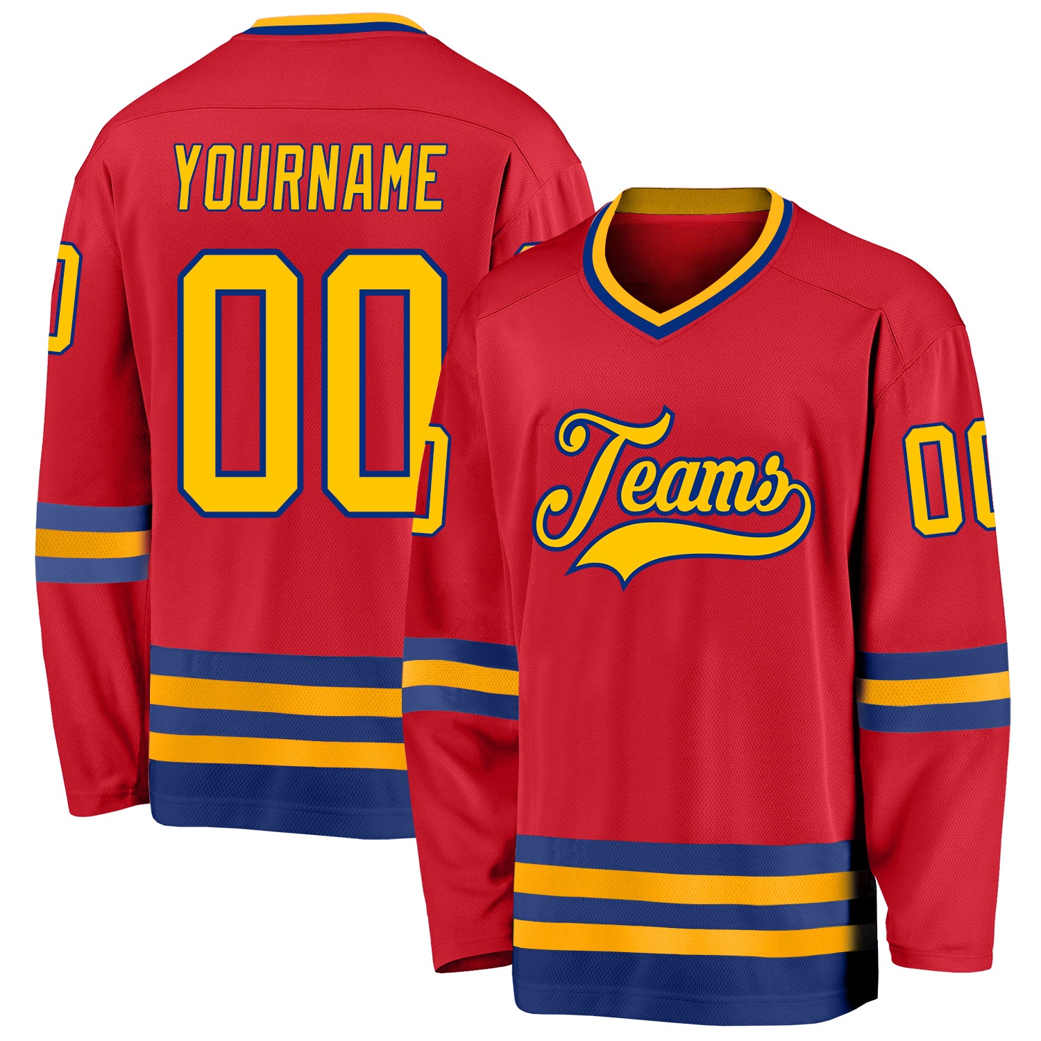 Personalized Red Gold-Royal Hockey Jersey Team Custom Name and Number