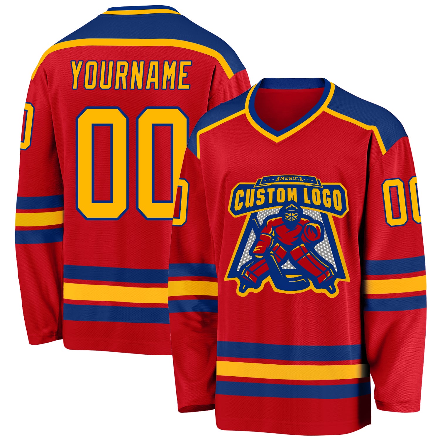 Personalized Red Gold-Royal Hockey Jersey
