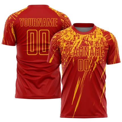 Personalized Red Gold Sublimation Soccer Uniform Jersey