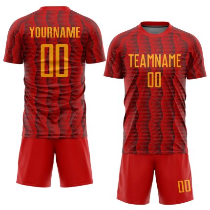 Personalized Red Gold Sublimation Soccer Uniform Jersey Team Custom Name and Number