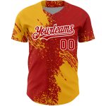 Personalized Red Gold-White 3D Pattern Design Abstract Brush Stroke Authentic Baseball Jersey Team Custom Name and Number