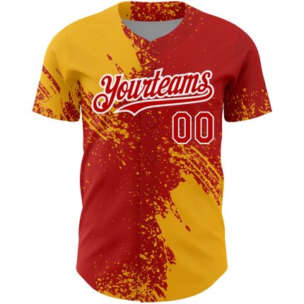 Personalized Red Gold-White 3D Pattern Design Abstract Brush Stroke Authentic Baseball Jersey Team Custom Name and Number