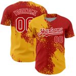 Personalized Red Gold-White 3D Pattern Design Abstract Brush Stroke Authentic Baseball Jersey Team Custom Name and Number