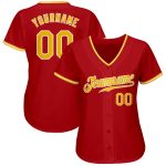 Personalized Red Gold-White Authentic Baseball Jersey