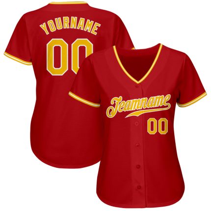 Personalized Red Gold-White Authentic Baseball Jersey