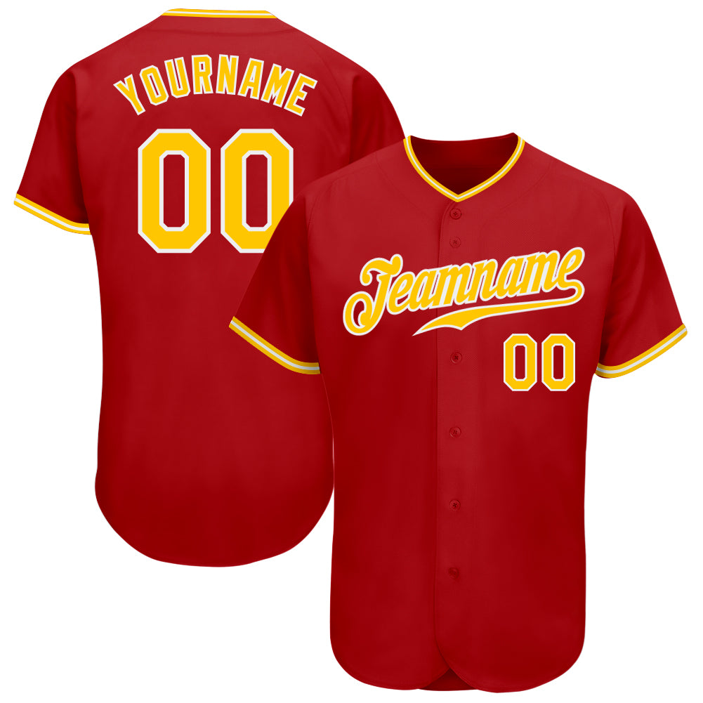 Personalized Red Gold-White Authentic Baseball Jersey