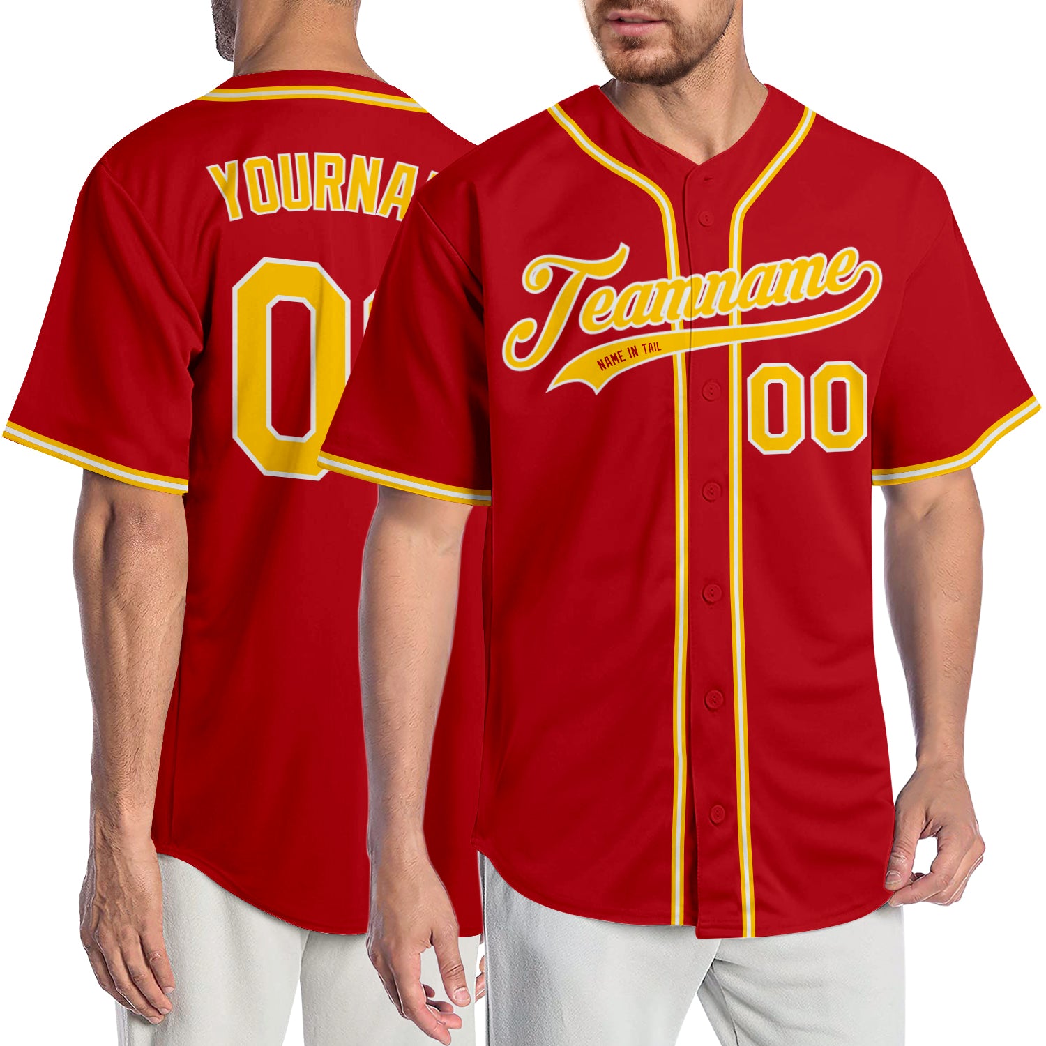 Personalized Red Gold-White Authentic Baseball Jersey Team Custom Name and Number